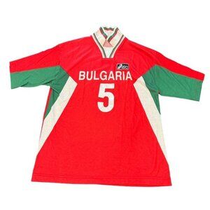 Vtg 90s Bulgaria Asics Red Home Jersey Size L | Q1‎